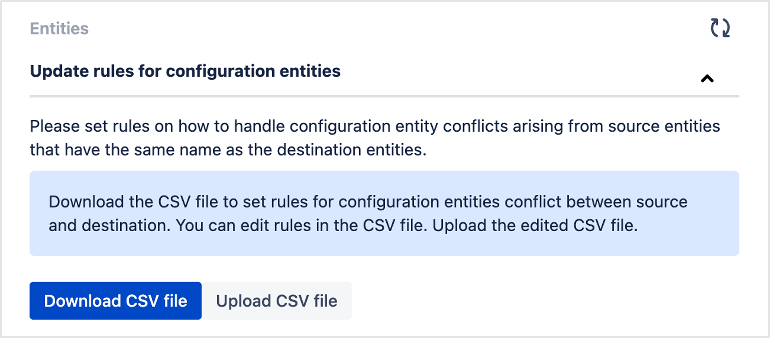 The Update rules for configuration entities card.