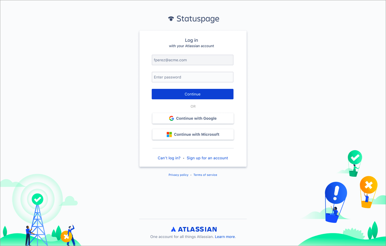 新しい Atlassian アカウントのログイン画面を示す