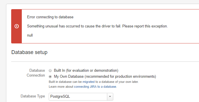 Error connecting to database