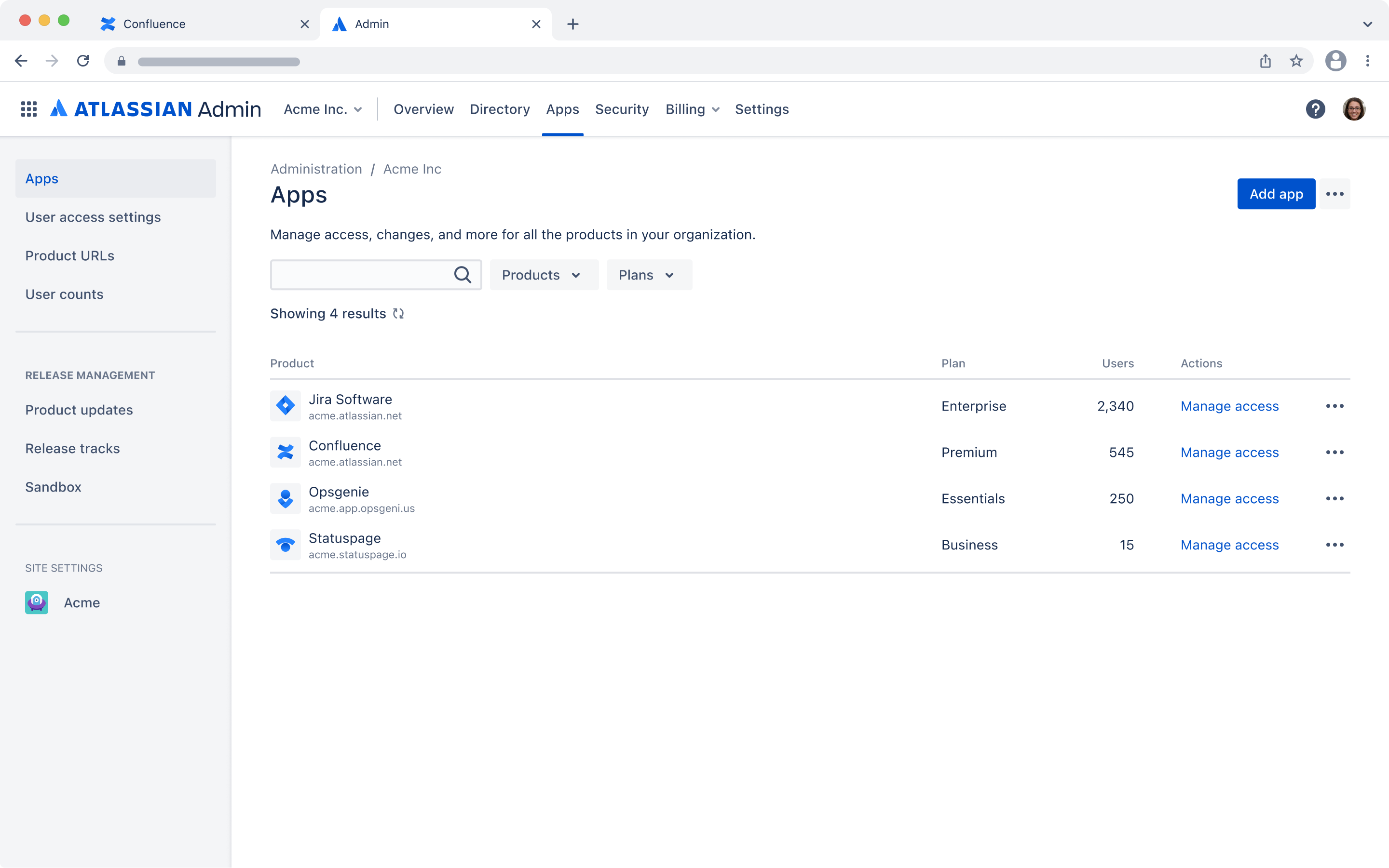 Adding an app from Atlassian Admin