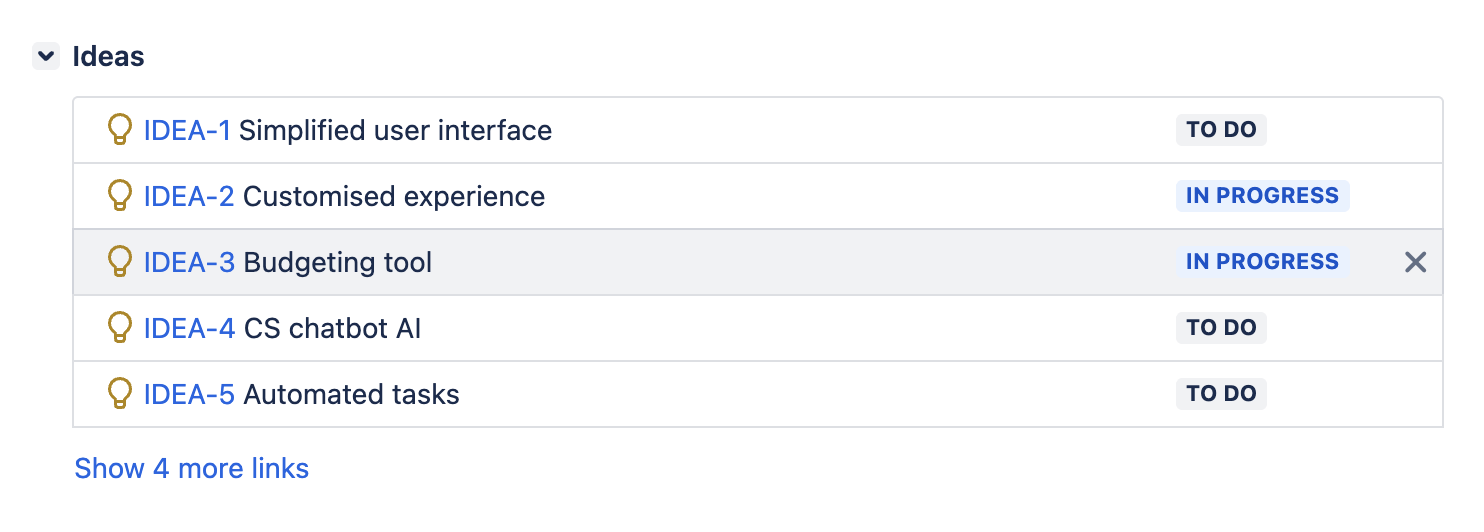 Ideas panel from the work item in Jira Data Center