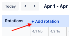 An screenshot showing the location of Add rotation button in an Opsgenie schedule.
