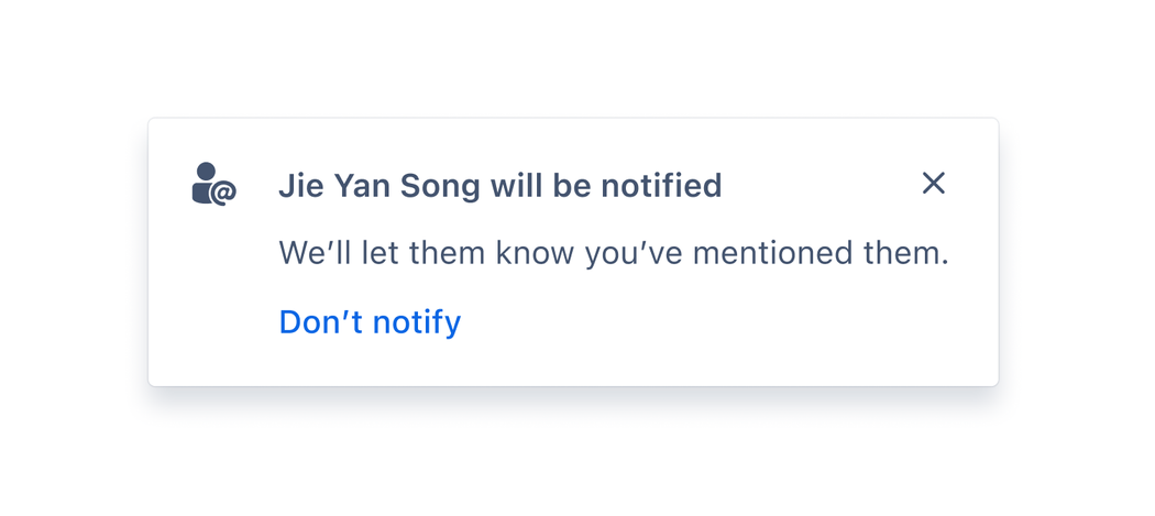 Success flag for mentioning someone in a live-edit page with option to not notify the mentioned user