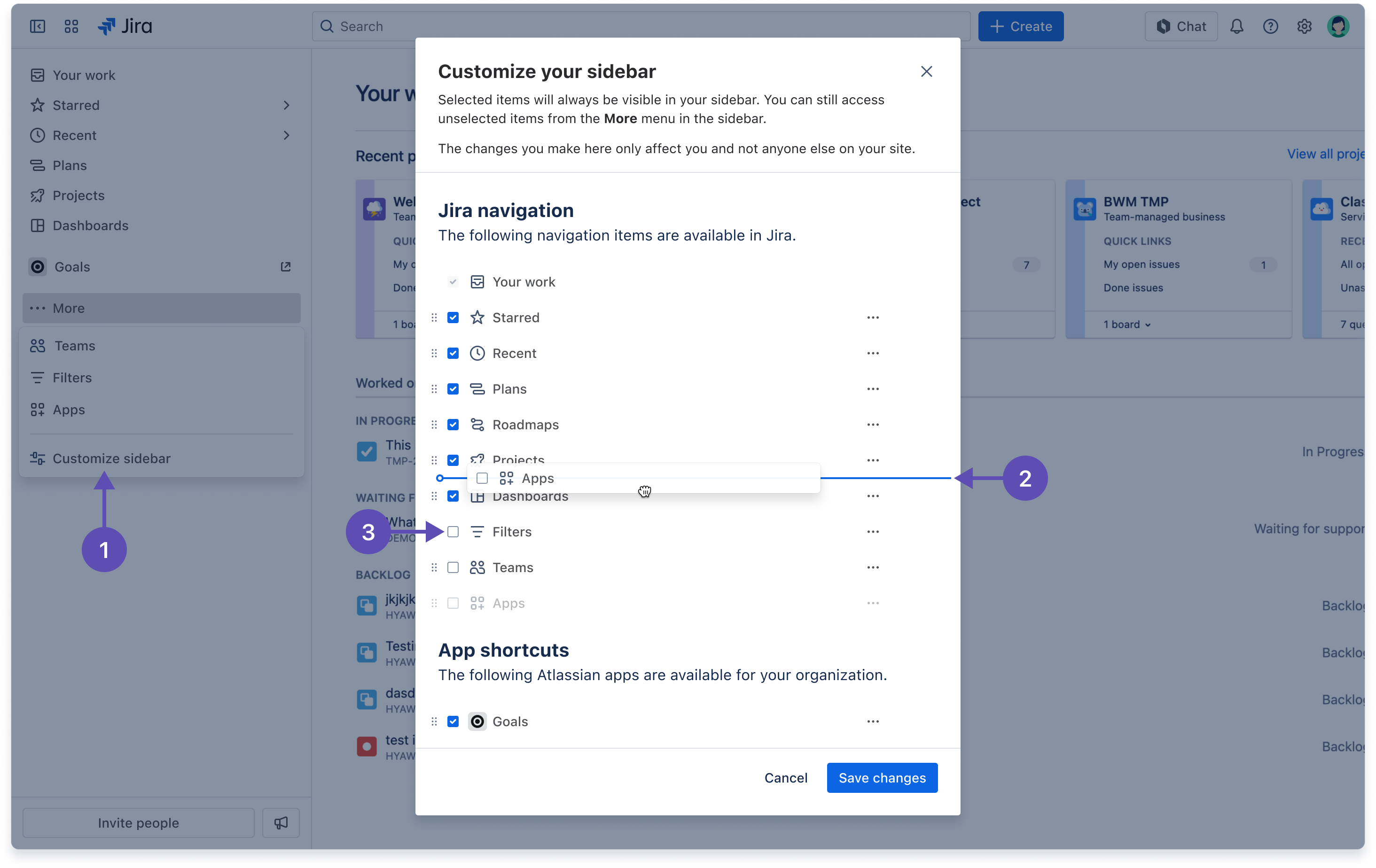 Jira サイドバーをカスタマイズする