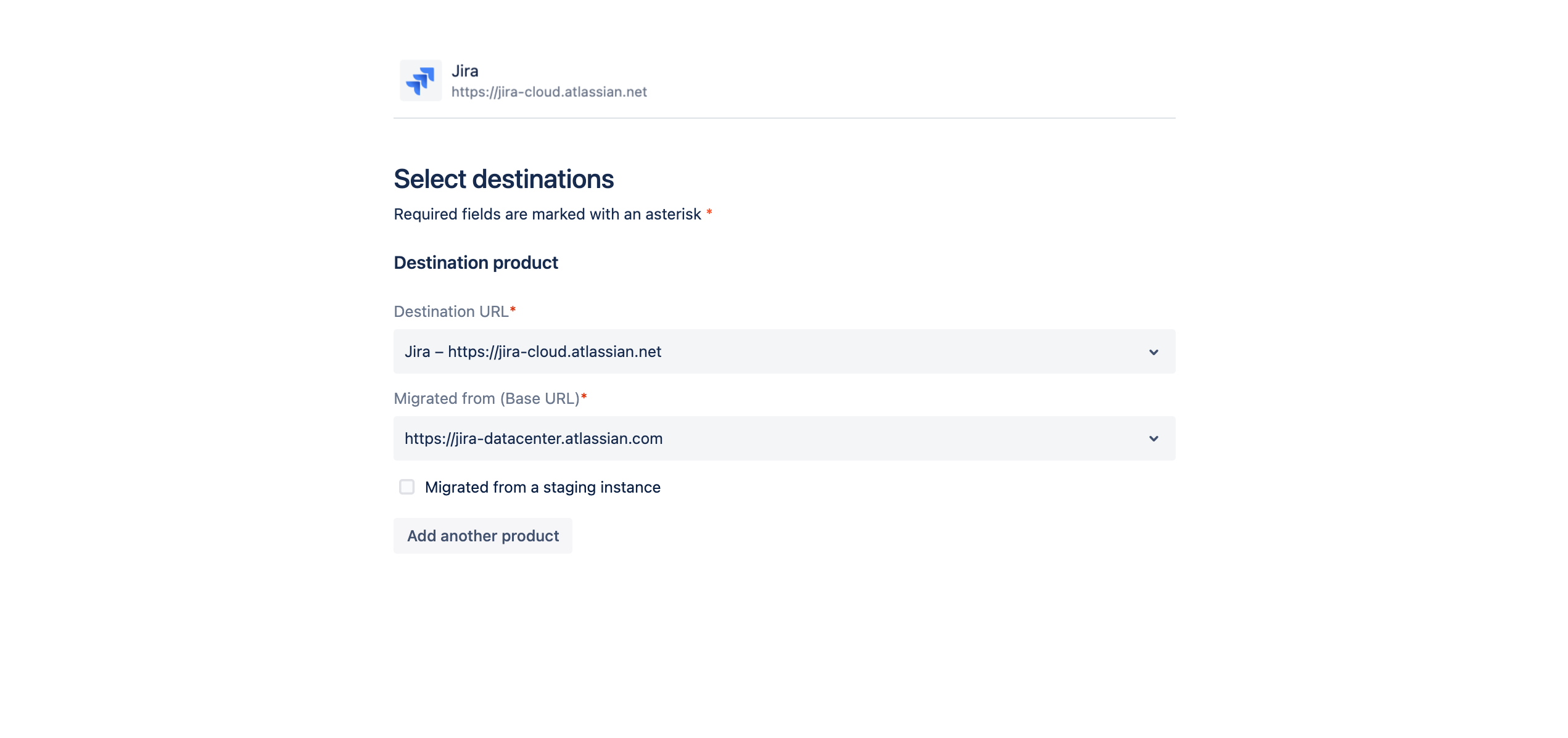 Selecting a new destination for existing links, with Jira selected.