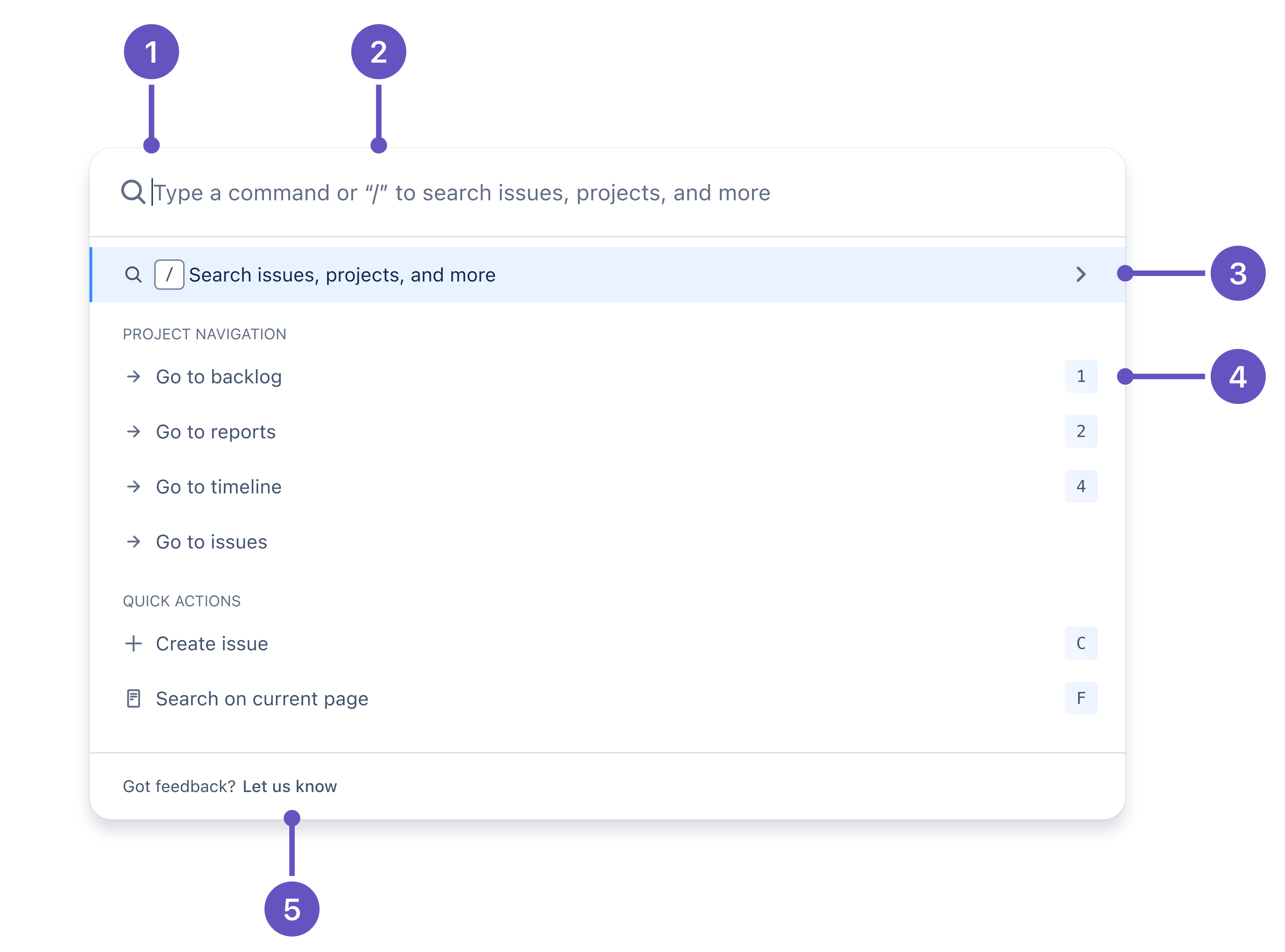 A screenshot of the command palette in its default state when opened in a project. 