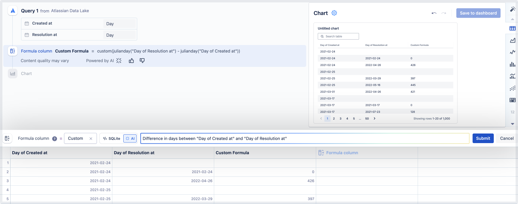 Using AI custom formula to get difference in days between two dates