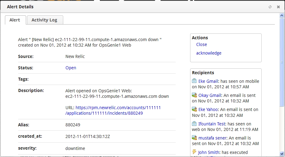 New Relic alert details