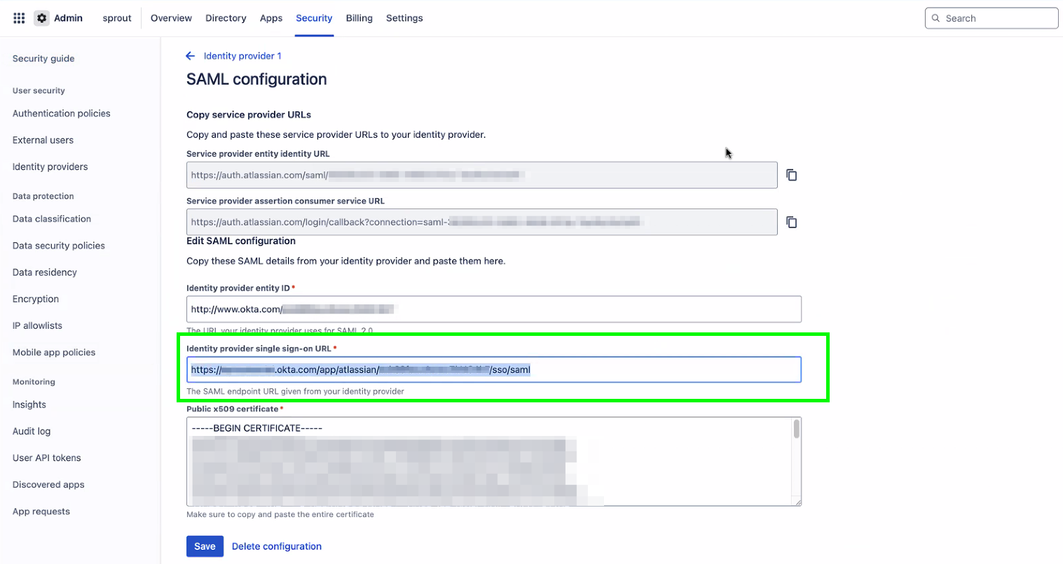 SAML security configuration within Loom administration