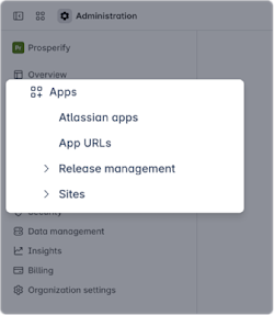 Apps page in Atlassian Administration. Apps is the third item in the primary navigation.