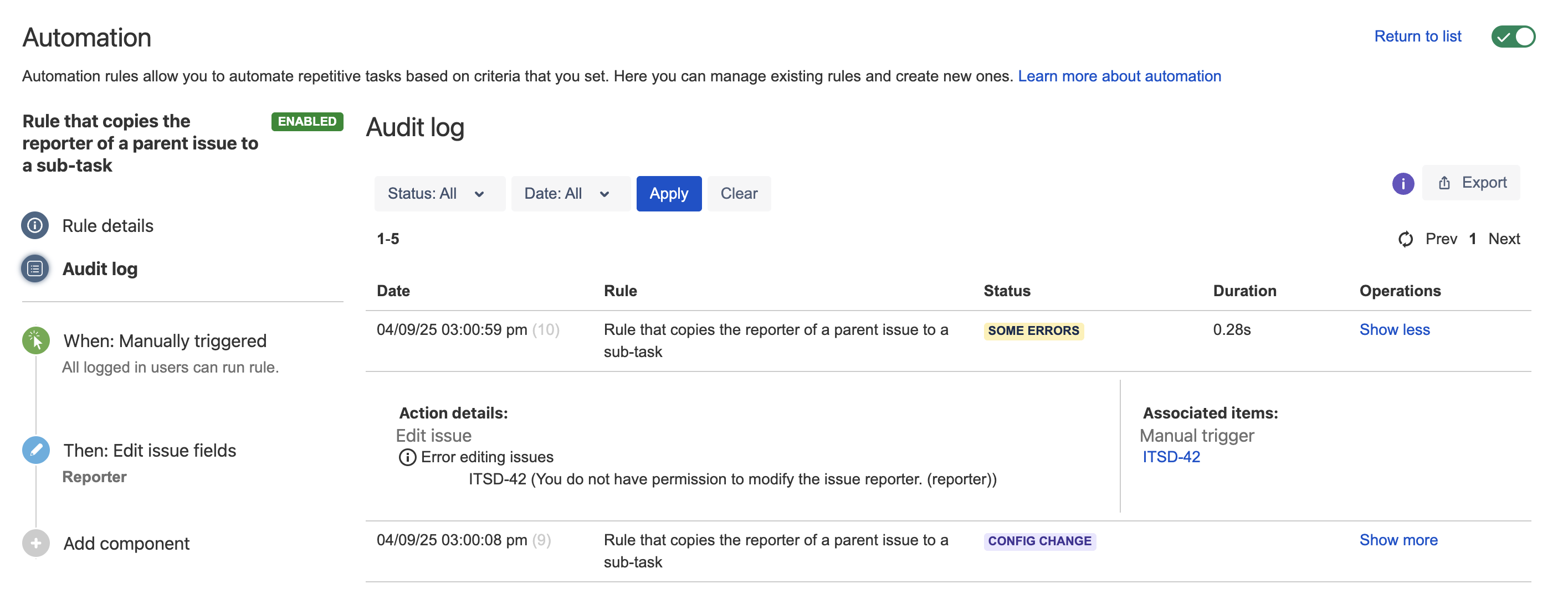 You do not have permission to modify the issue reporter (rule error)