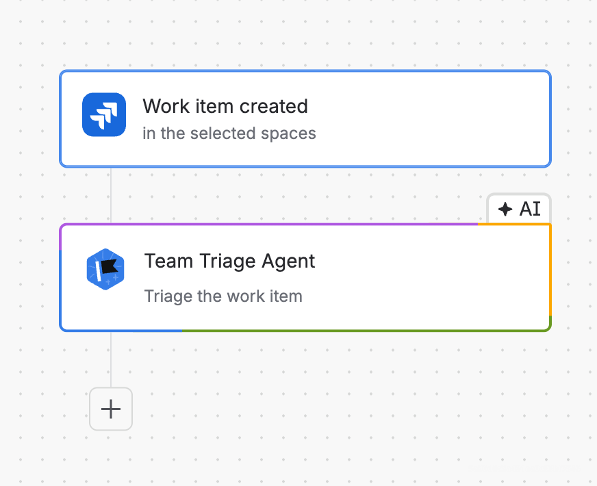 A snippet of the flow builder showing two steps, one which the agent will act on