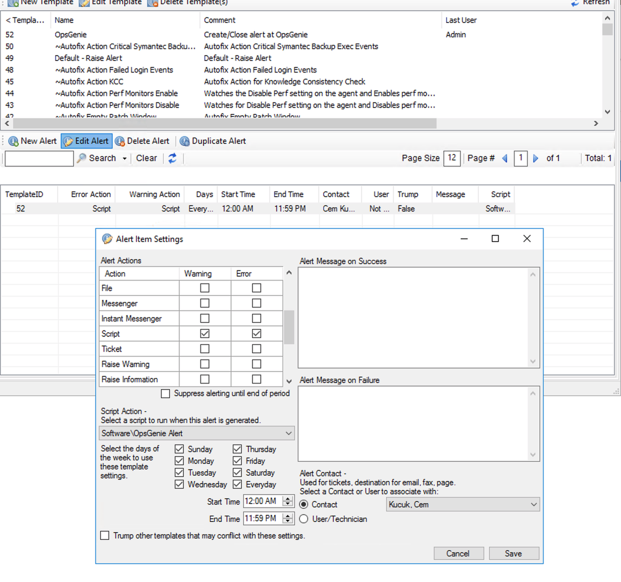 ConnectWise Automate alert item settings