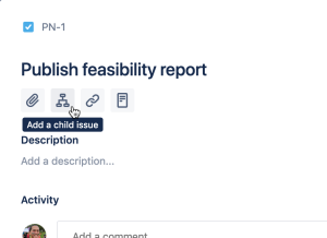 Adding a child issue from the issue details.
