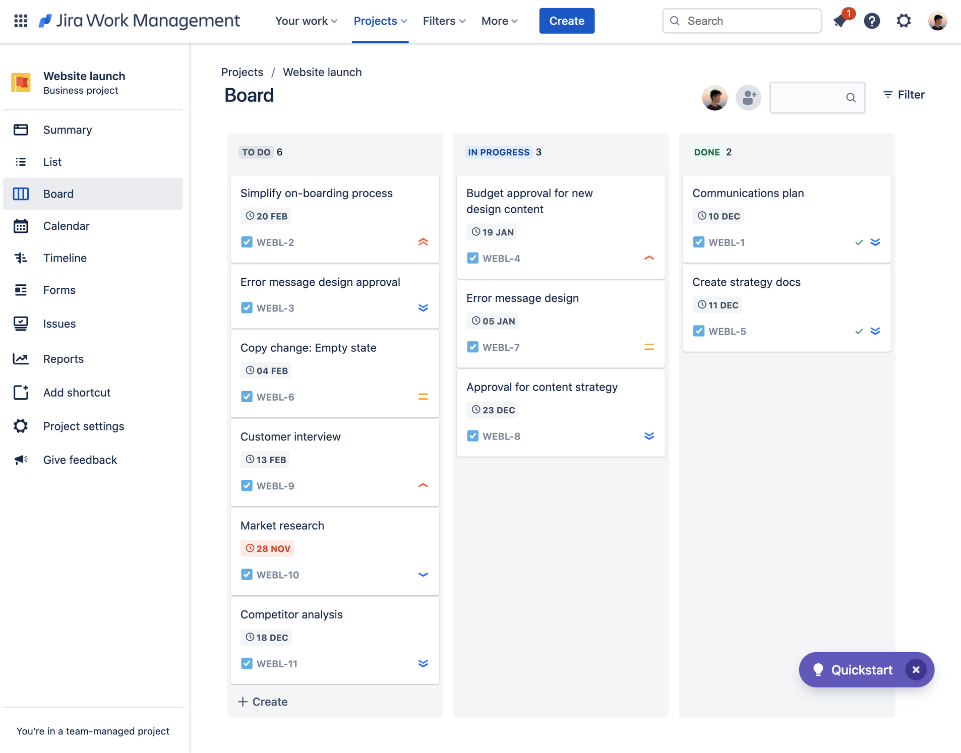 What can I do on a board? | Jira Work Management Cloud | Atlassian Support