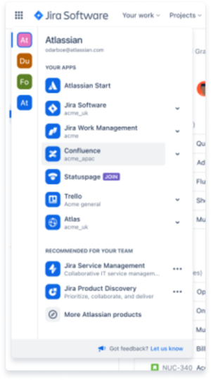 Switch between Atlassian products