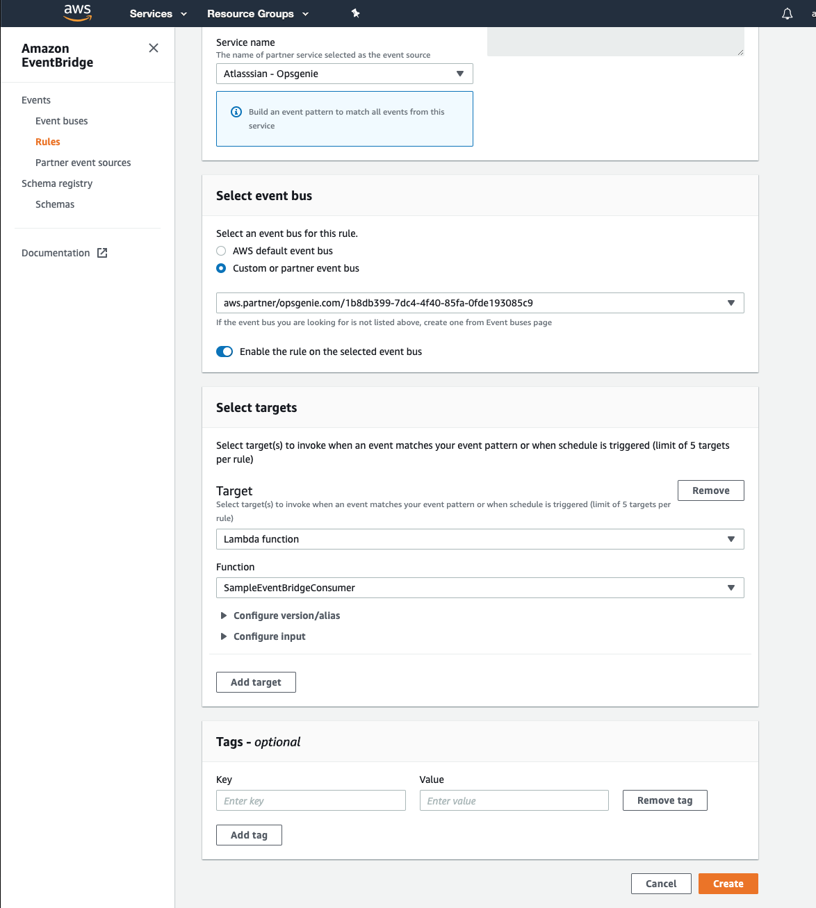 Amazon EventBridge Create Rule