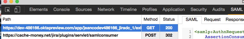 SAML Chrome Panel Tool tracer