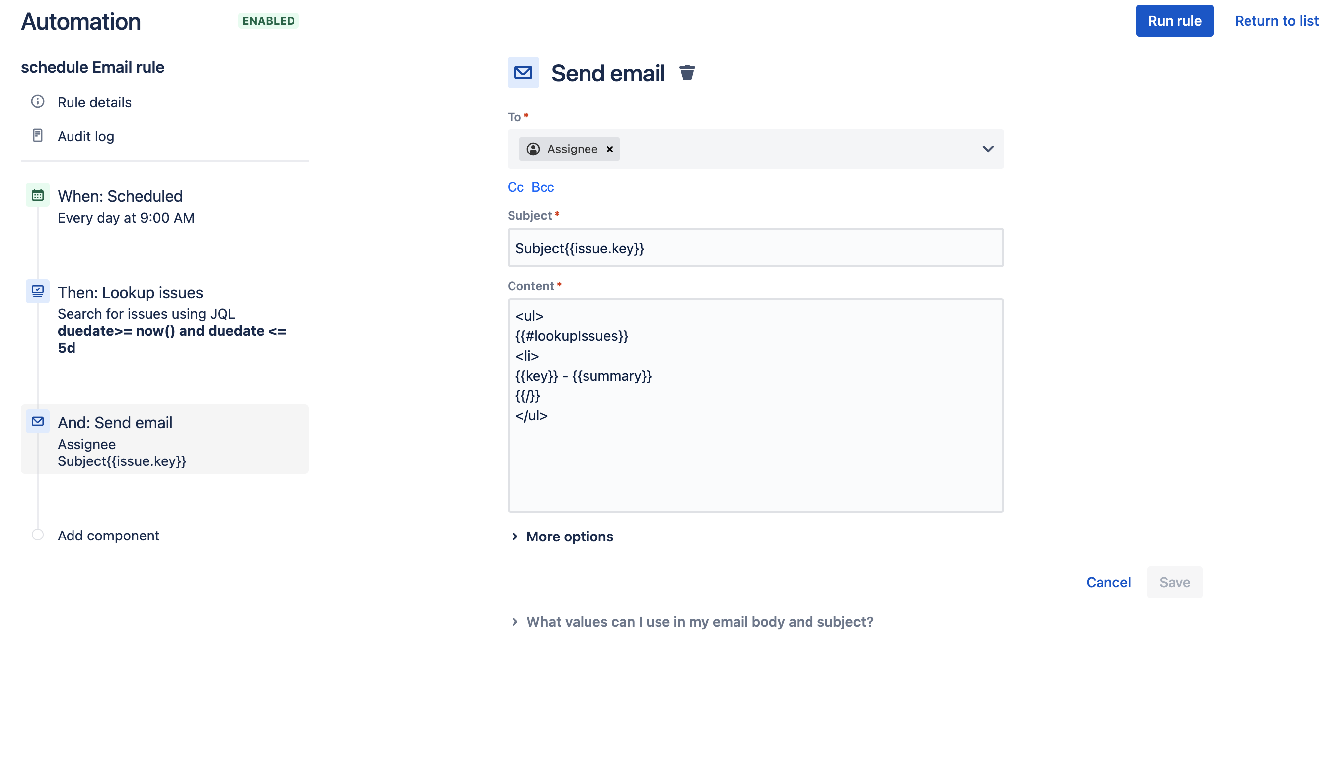Send email action