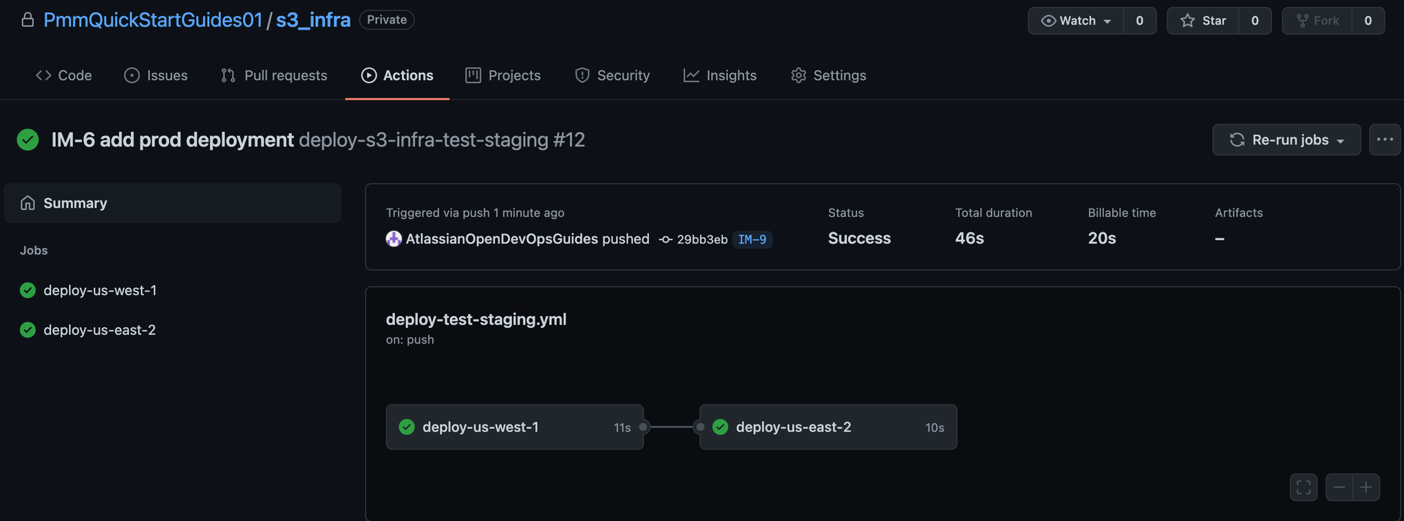 screenshot of running workflows in github