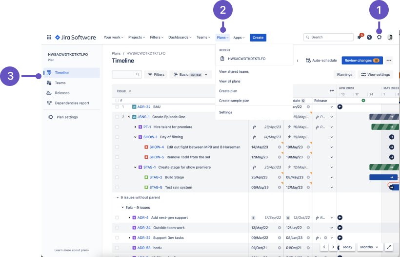 Jira Software Cloud ナビゲーションでの Advanced Roadmaps 関連機能へのアクセス方法