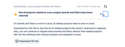 JCMA warns about missing some cross-project boards and filters during preflight checks
