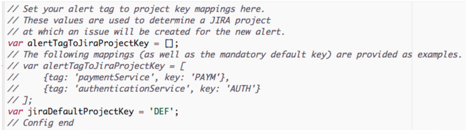 An image showing where to enter Jira project key in Opsgenie's AWS lambda integration.