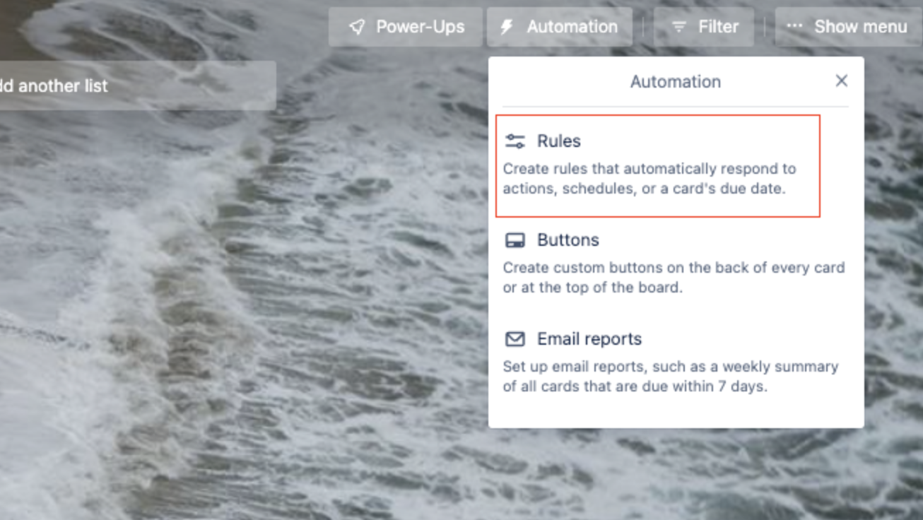 Create automation rule in trello 