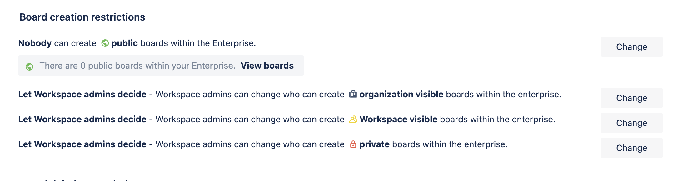 Workspace and board settings restrictions