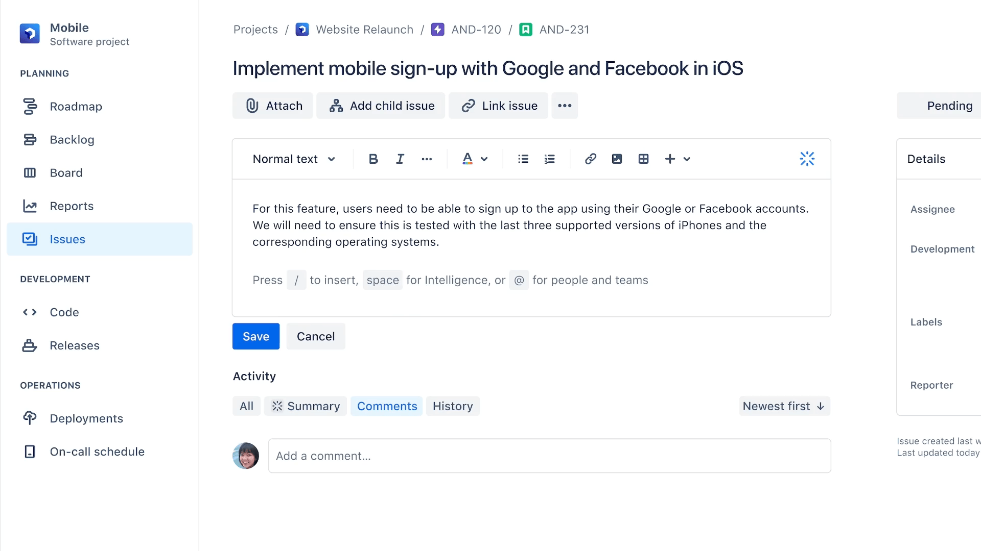 Jira Software での Atlassian Intelligence を使用した表の生成