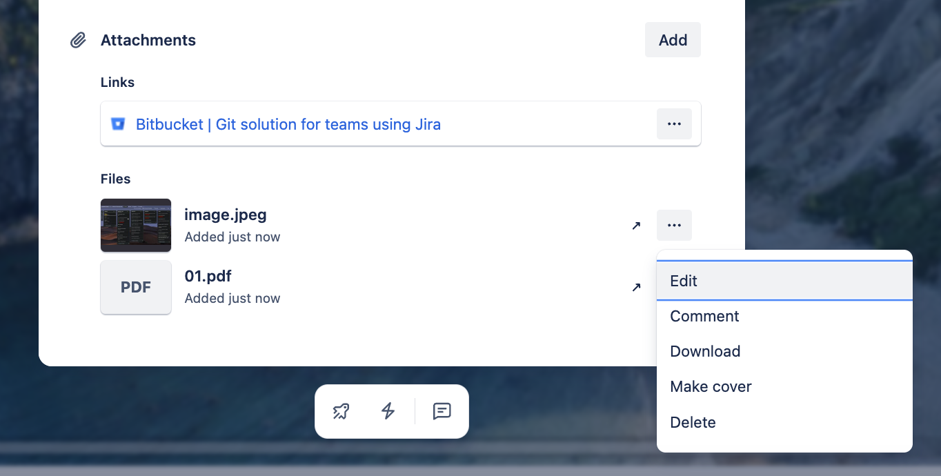 Image showing options related to attachments (Edit, Comment, Download and Delete)