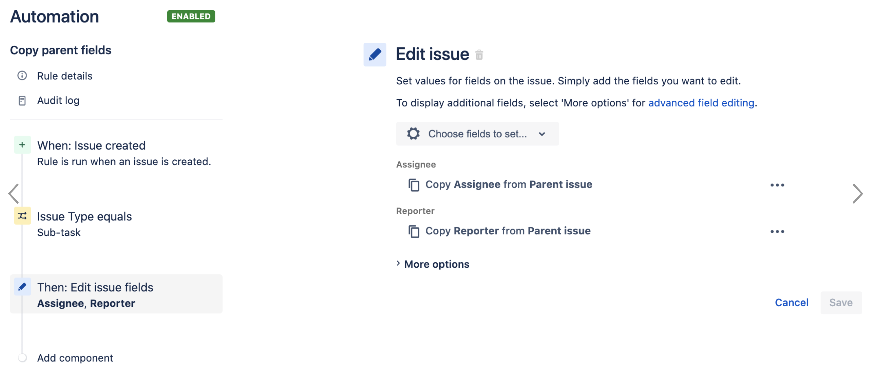 Automation rule to copy fields data from parent to sub-tasks when sub-task is created