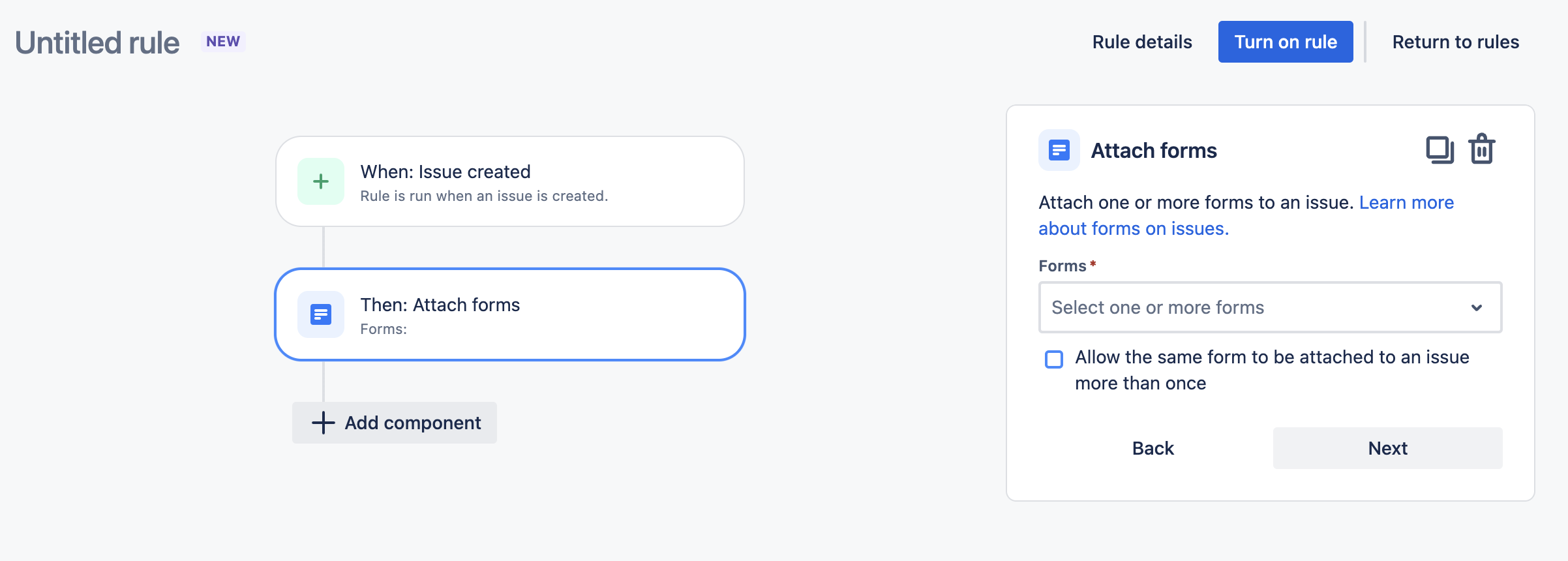 Automation rule with attach forms action