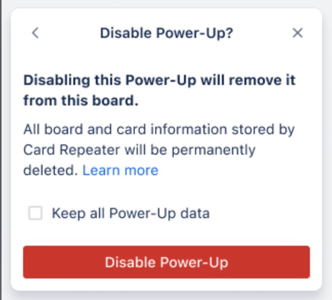 message describing the Power-Up will be disabled