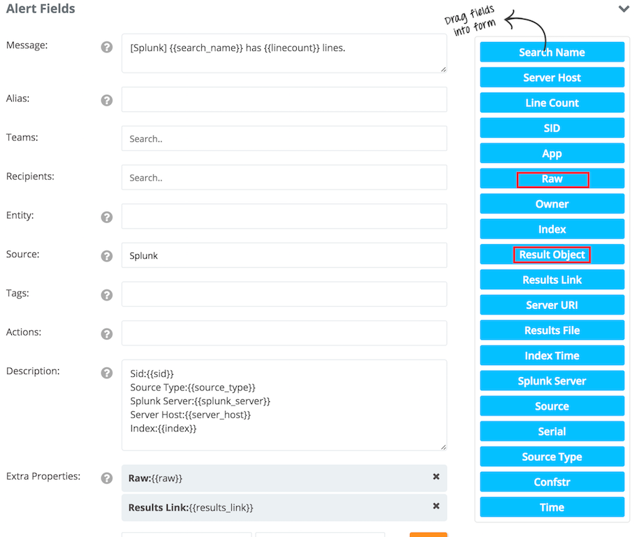 Splunk アラート フィールド