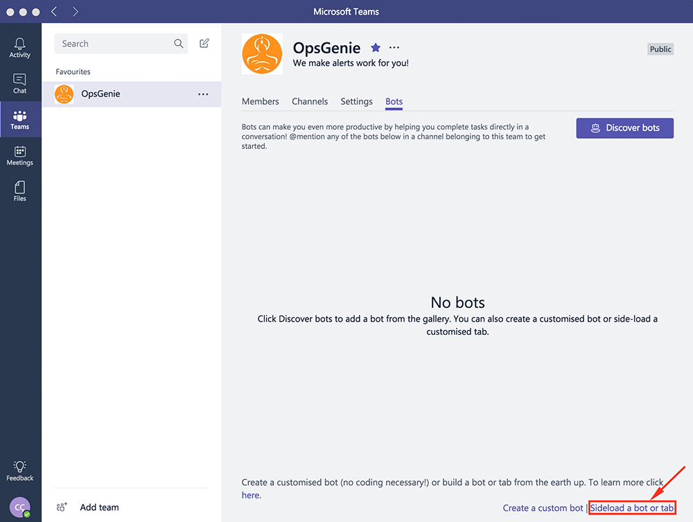 Microsoft Teams sideload bot