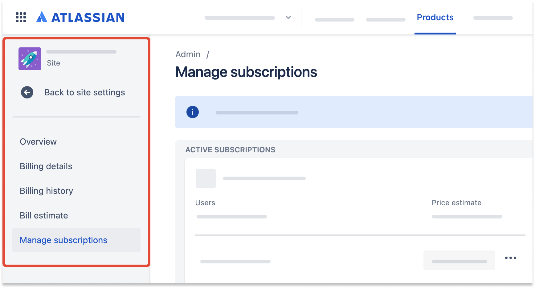 Image showing the original Atlassian billing interface