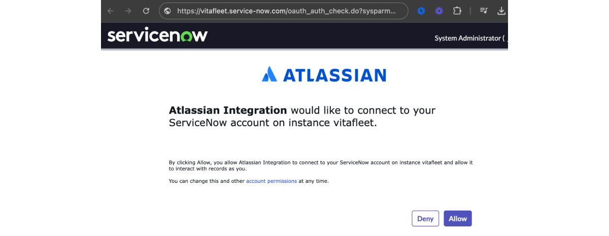 Screenshot of the consent screen the Admin sees while connecting to Rovo