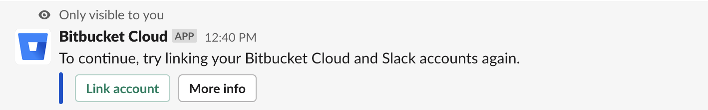 Output of /bitbucket whoami command when you are not logged in to a Bitbucket account in Slack