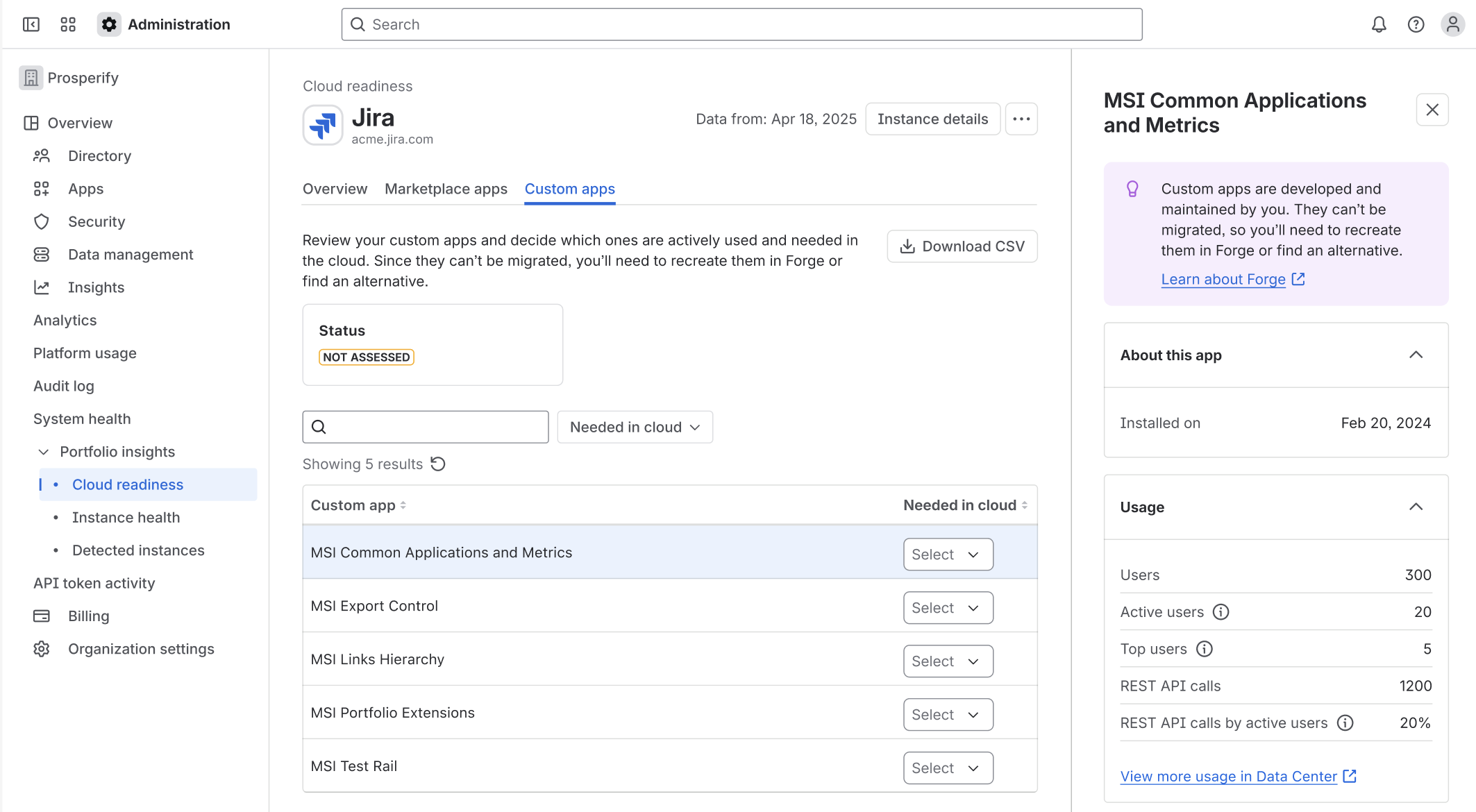Sample custom apps shown in Portfolio insights