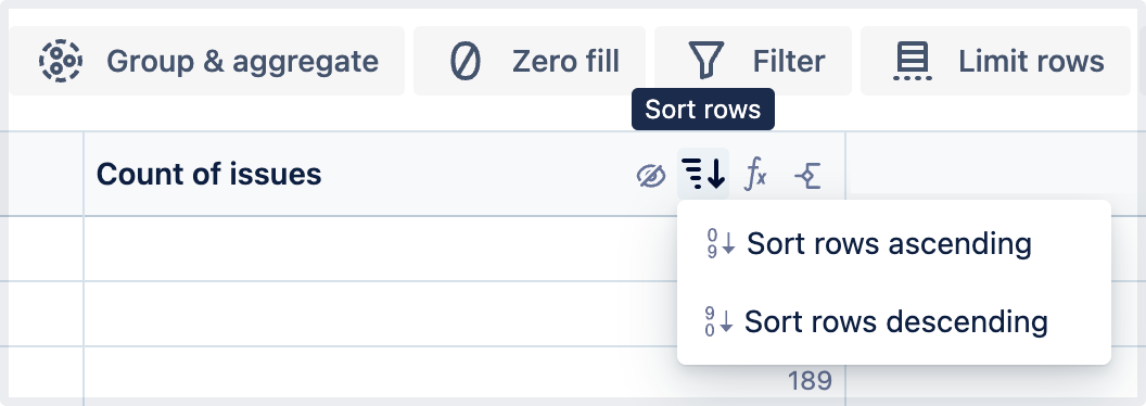 単一列の [Sort rows] ステップの拡張メニュー