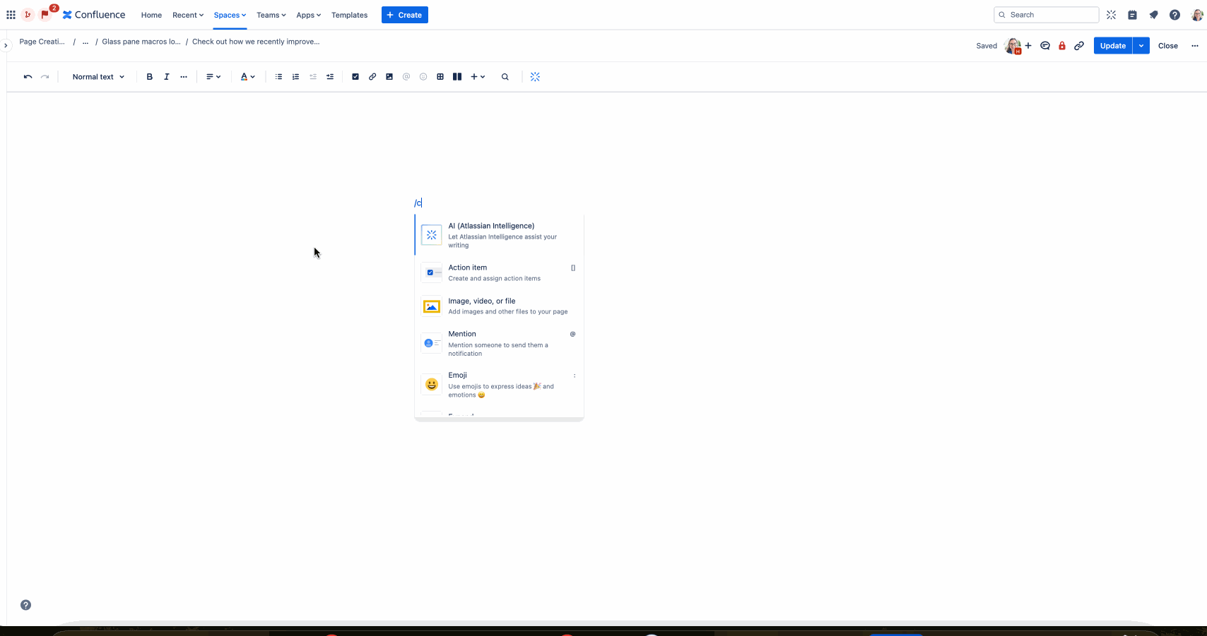 An animated gif of the new child pages macro configuration experience where a list of child pages can be added to a page.