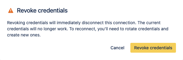 Revoke credentials confirmation dialog in Data Center admin