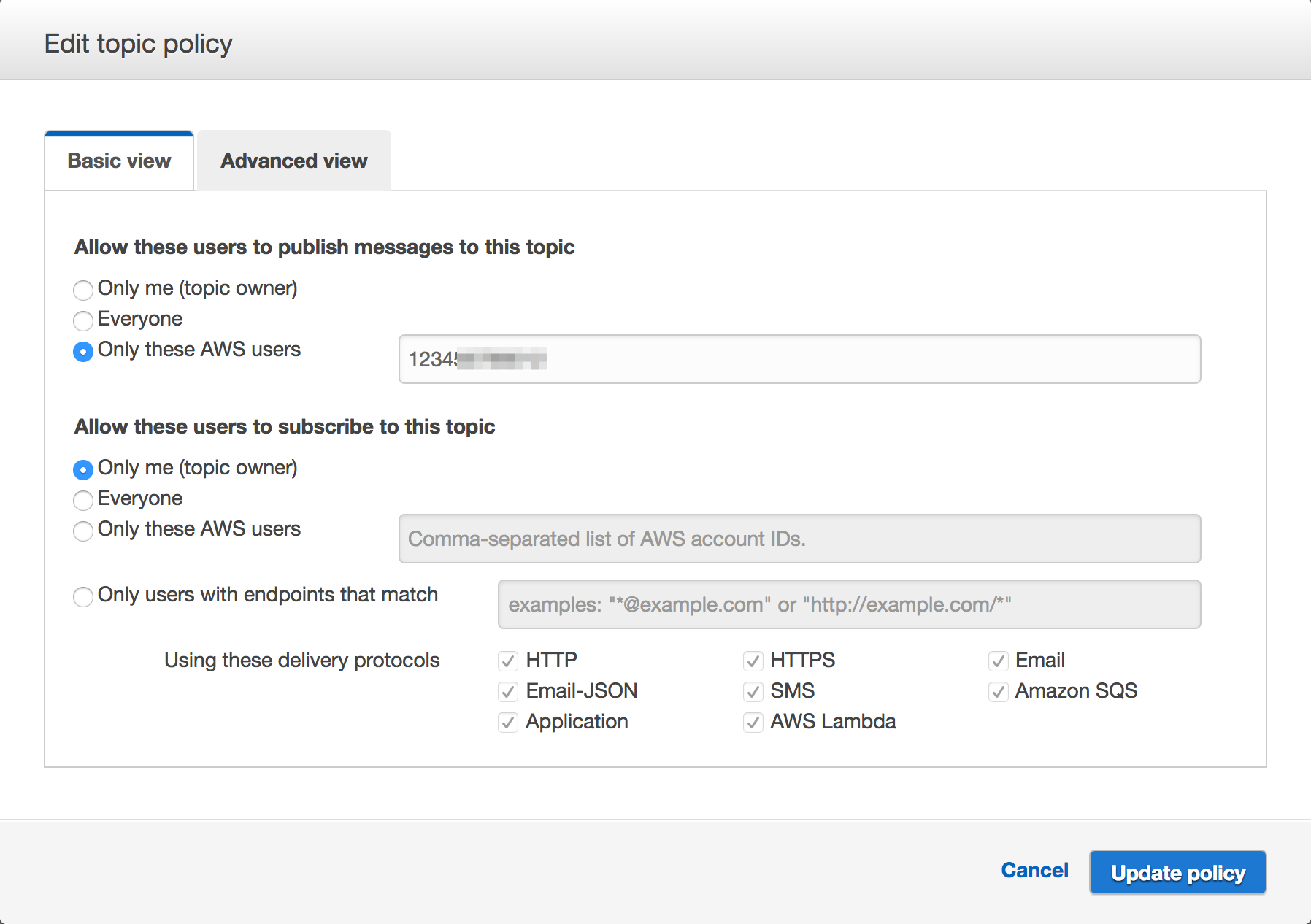 Amazon SNS Edit Policy