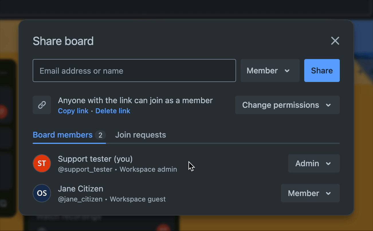 Delete board invitation link from board share menu