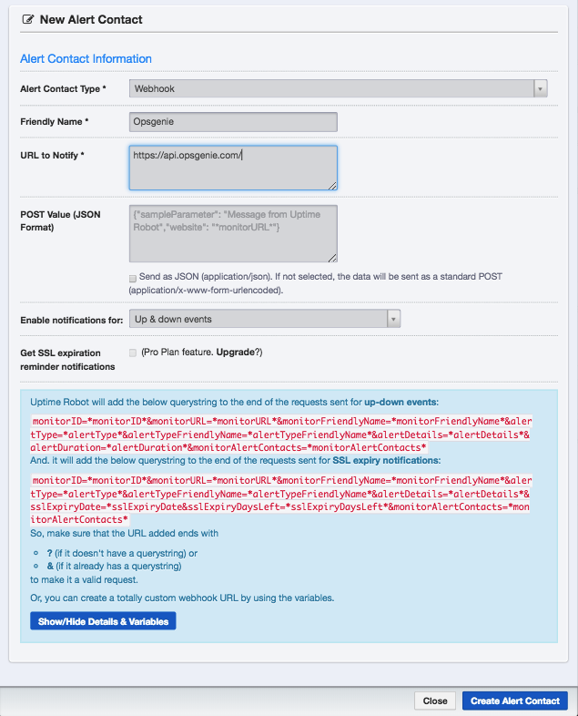 Uptime Robot の新しいアラートの連絡先