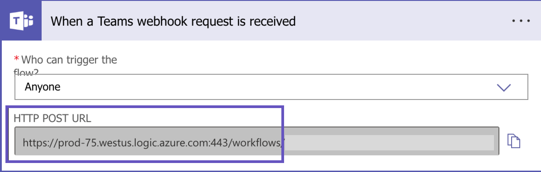 Copying MS Teams webhook URL