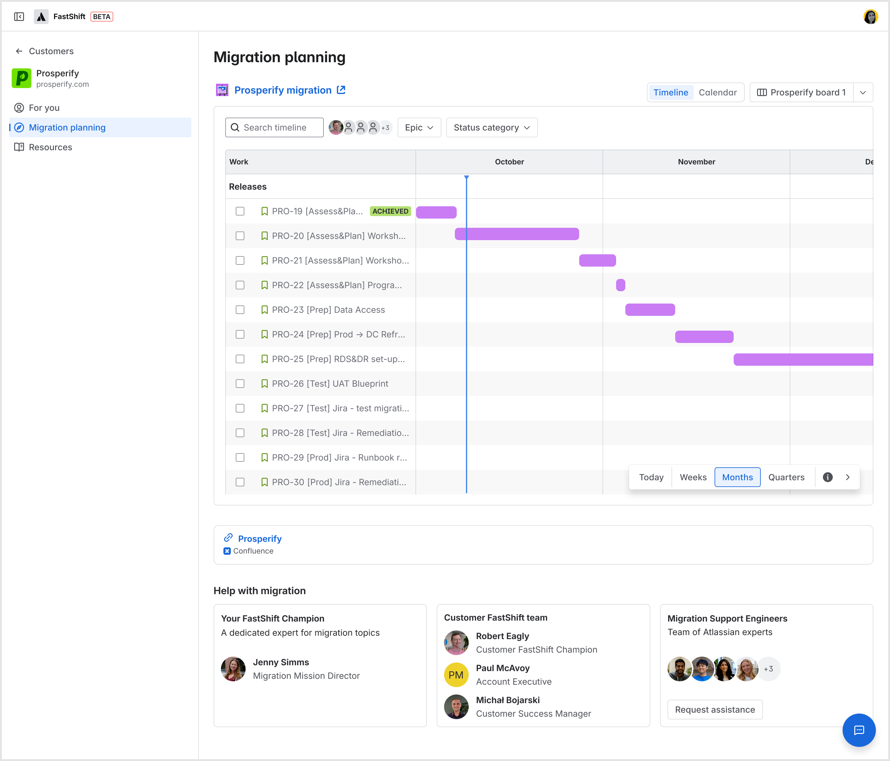 Image of the migration planning calendar in the FastShift portal