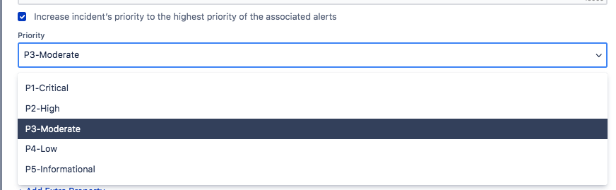 A screenshot that shows different priority levels of an incident in Opsgenie