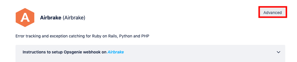 A screenshot showing the location of the Advanced button in an integration.